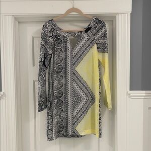 Moana Barachi Black and Yellow Patterned Long Sleeve Dress - size XS